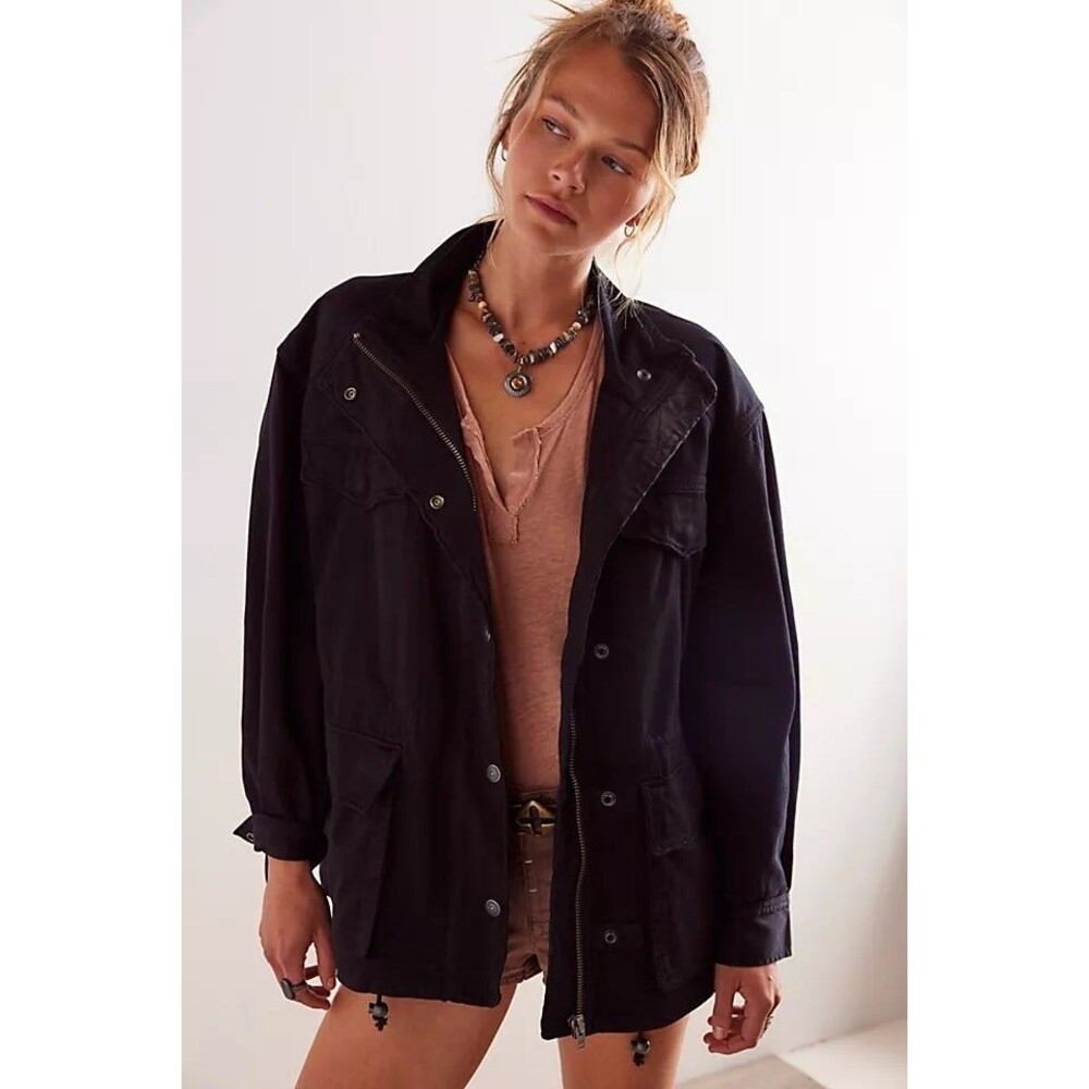 Free People We The Free Arya Utility Jacket Top Zip-Up Cotton Black S New 278865